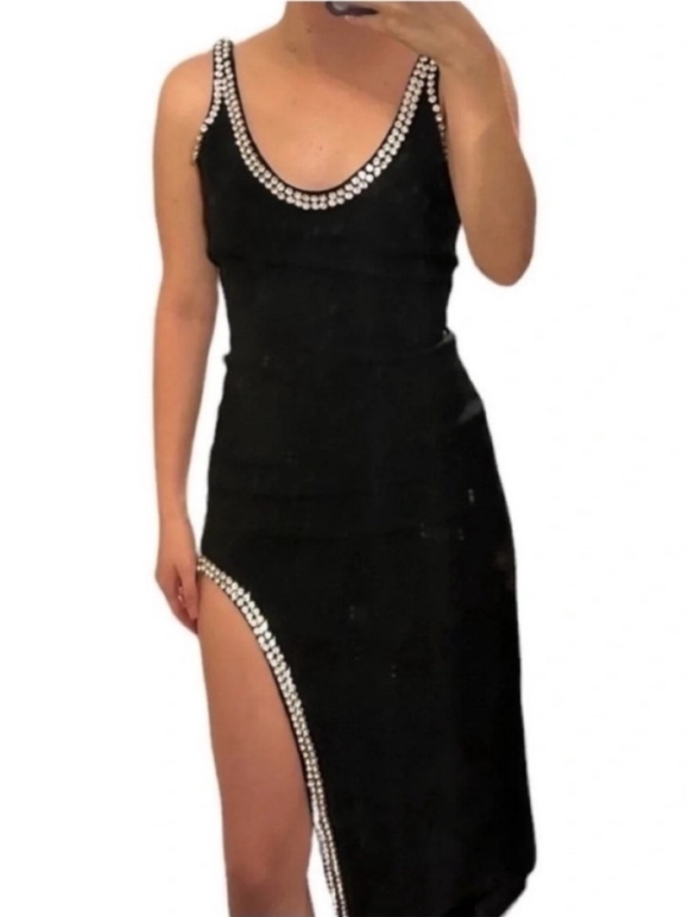 David Koma Crystal Embellished Asymmetrical Midi Dress Black